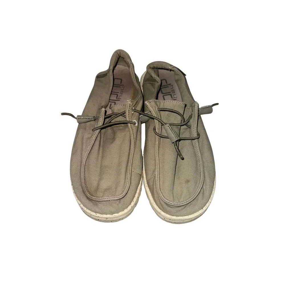 Hey Dude Wendy Womens Size 9 Khaki Tan Canvas Slip On‎ Loafers Shoes Low Top